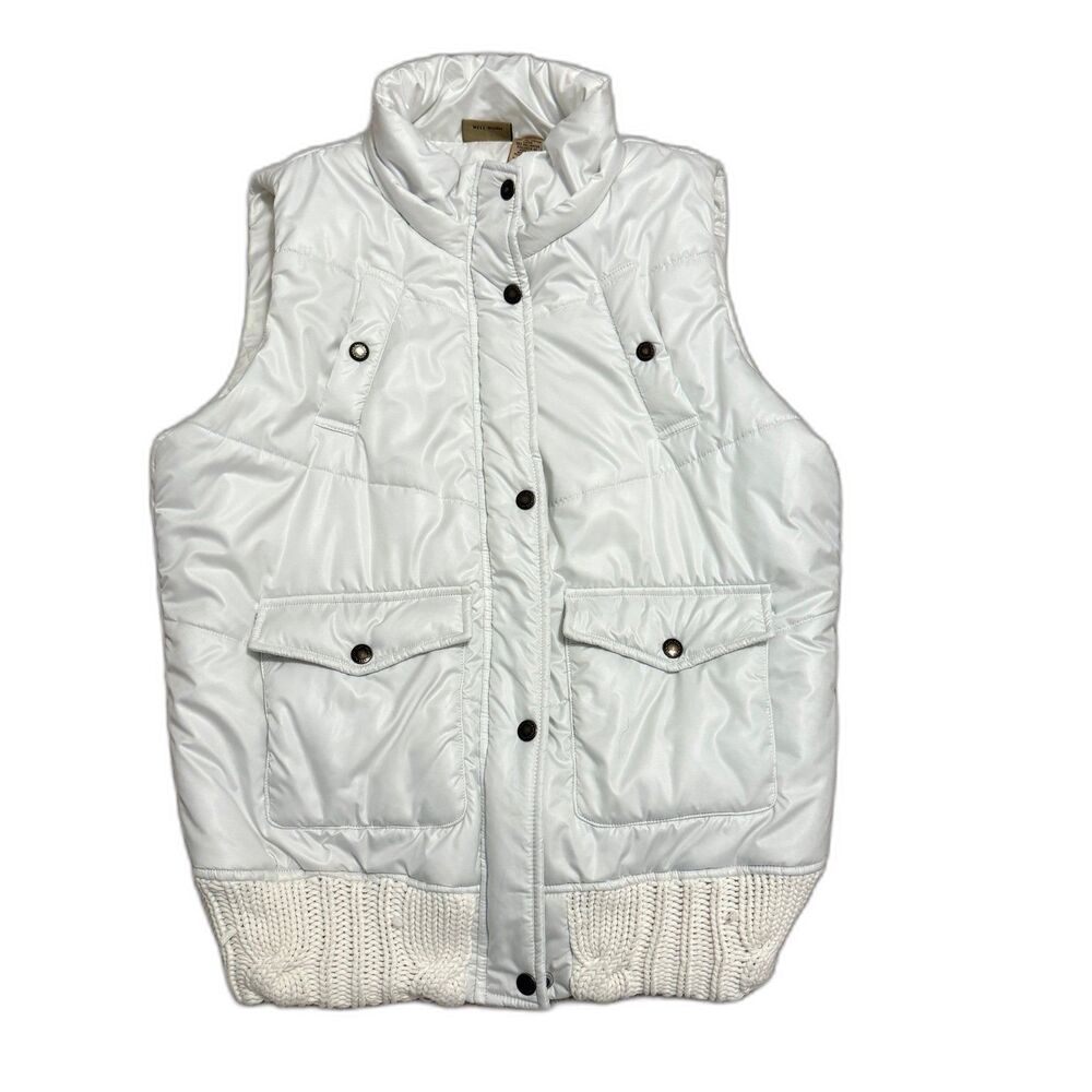 Ruff Hewn Puffer‎ Vest White Knitted Hem Women's Size Large